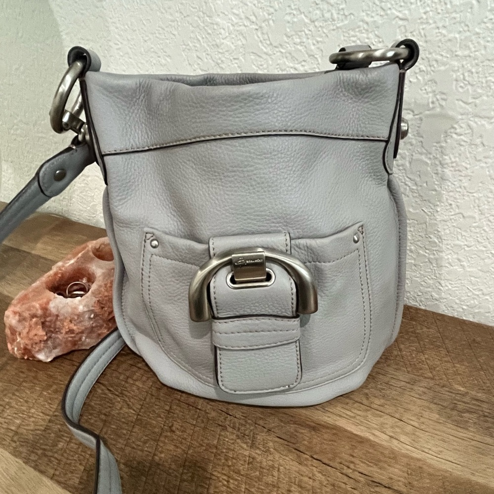 B. Makowsky Genuine Leather Gray Crossbody Bag
